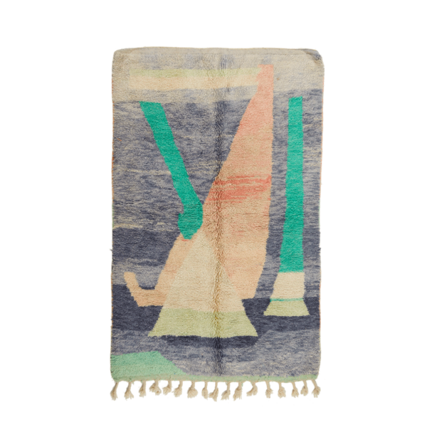 Small vintage boujad blue green rug